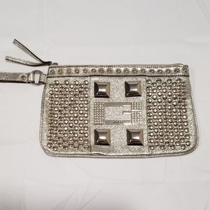 GUESS Silver Rhinestone Studded Clutch Wristlet